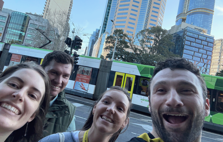 Team having fun on a Tailored Team Building Amazing Race around Melbourne