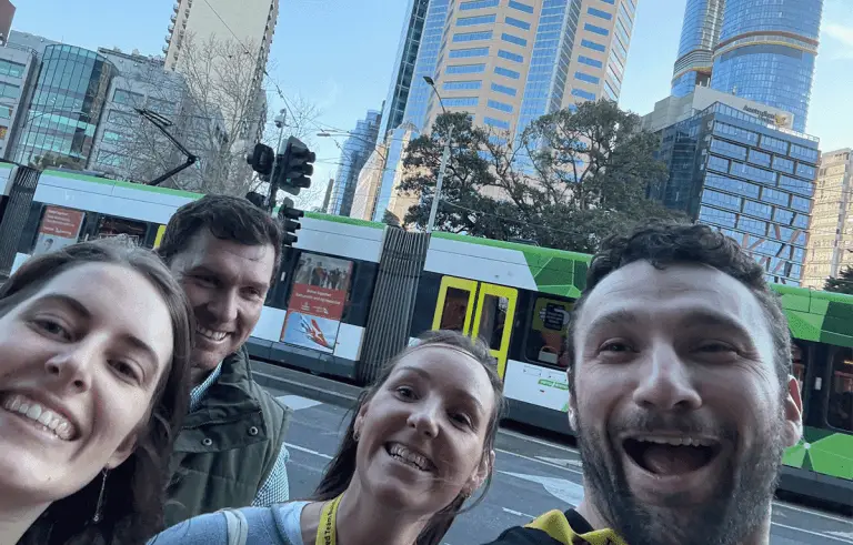Team having fun on a Tailored Team Building Amazing Race around Melbourne