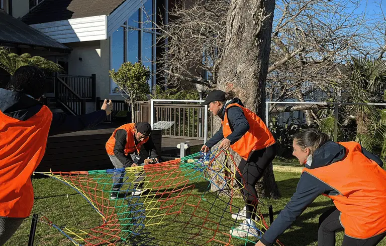 Large corporate group enjoying a nature-inspired Amazing Race team building day in the Blue Mountains