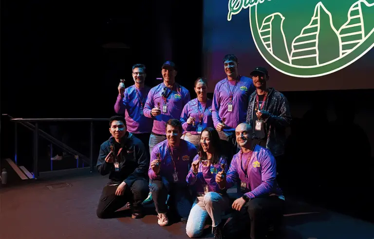 Large corporate group enjoying a nature-inspired Amazing Race team building day in the Blue Mountains