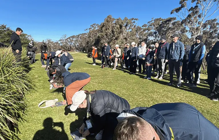 Large corporate group enjoying a nature-inspired Amazing Race team building day in the Blue Mountains