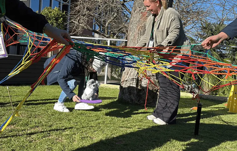 Large corporate group enjoying a nature-inspired Amazing Race team building day in the Blue Mountains