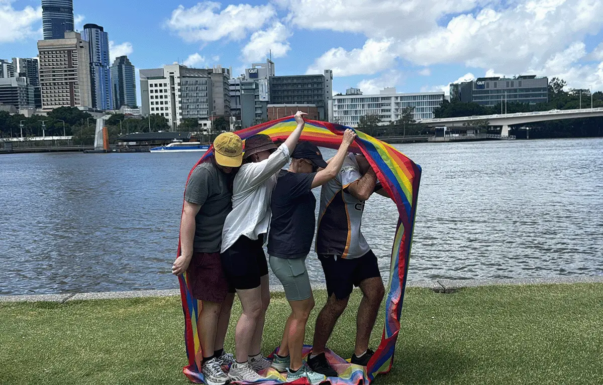 Team bonding moments during a Charity Amazing Race in Brisbane supporting suicide prevention awareness.