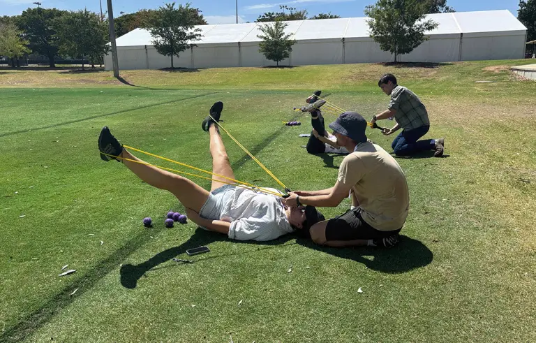 Hens and bucks party competing in a Wagga Wagga Amazing Race during a driving challenge