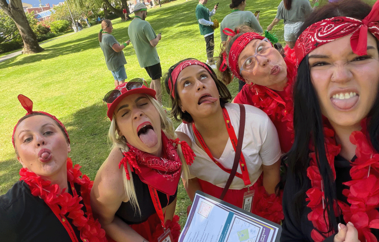 Teams racing through Hobart CBD during a corporate team building event