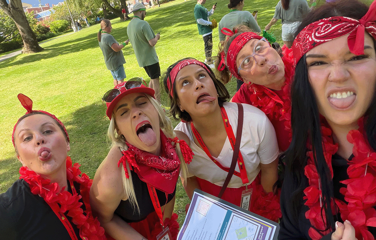 Teams racing through Hobart CBD during a corporate team building event