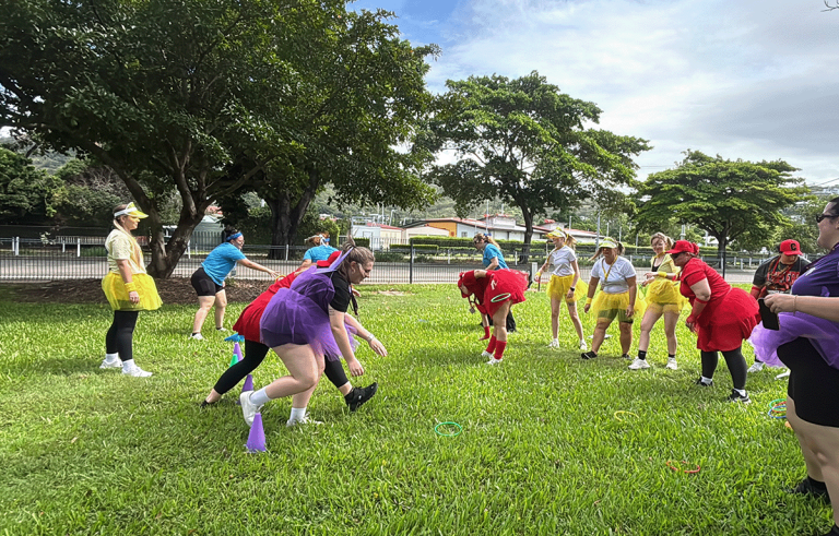 Teams playing Ring Toss during a Corporate Amazing Race in Townsville