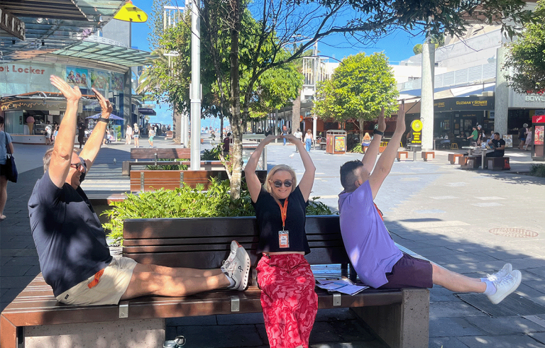 Corporate team building participants competing in a multi-city Amazing Race event across Australia