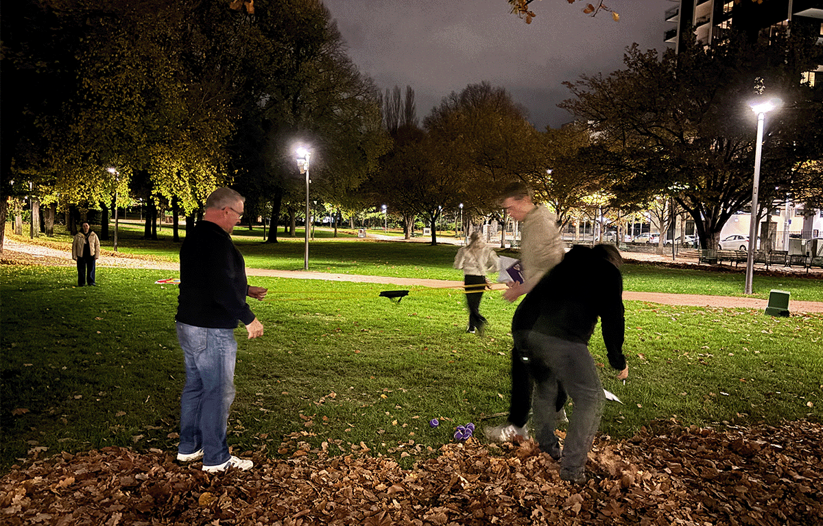 Outdoor team building activity in Canberra featuring slingshot challenges