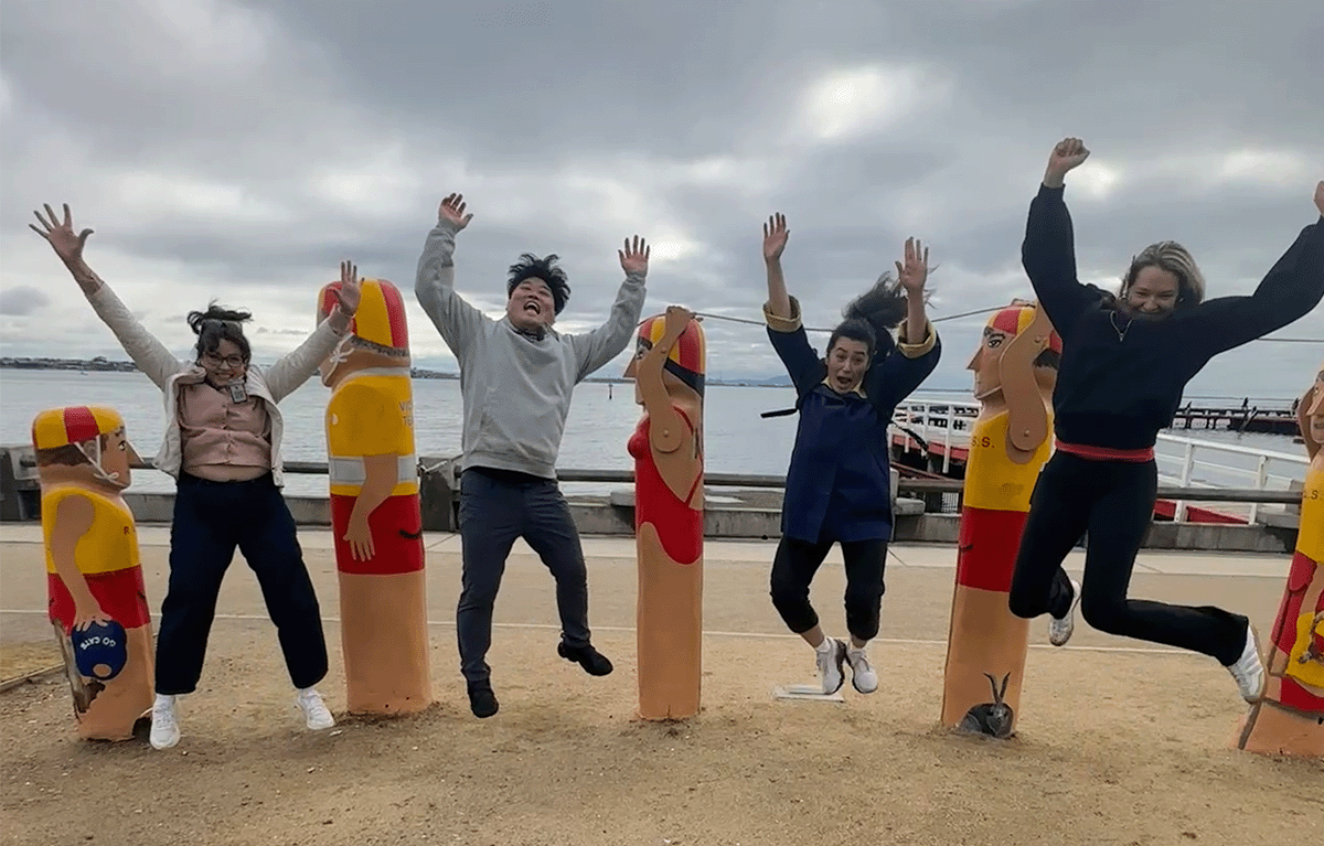 Teams competing in a Geelong Amazing Race along the Geelong waterfront.