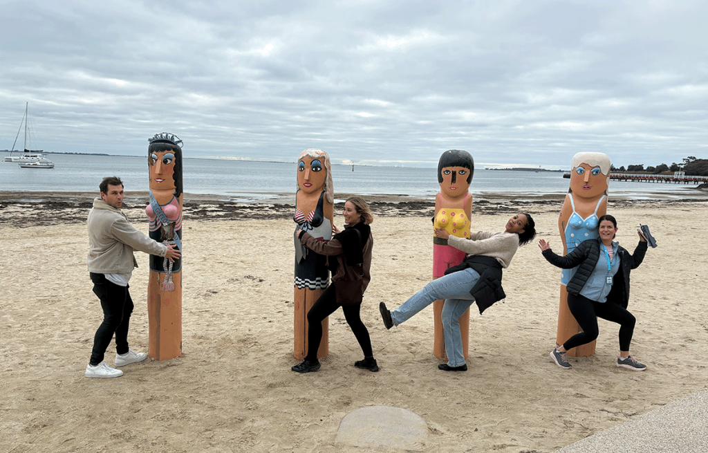 Teams competing in a Geelong Amazing Race along the Geelong waterfront.