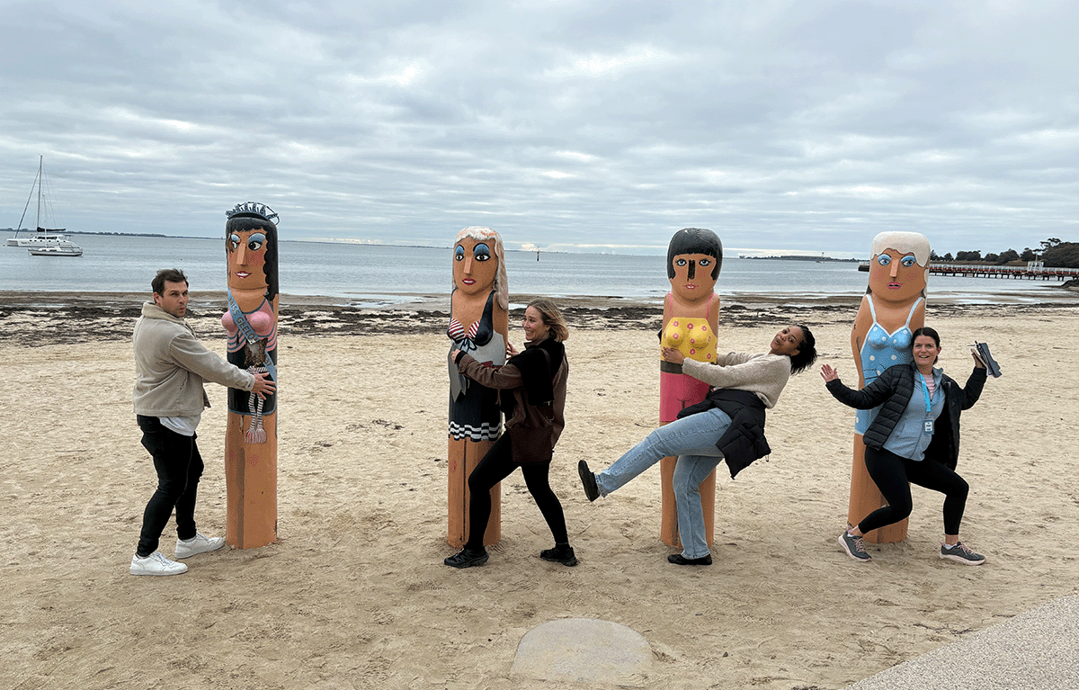 Teams competing in a Geelong Amazing Race along the Geelong waterfront.