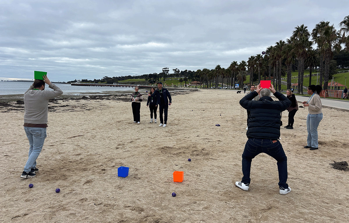 Teams competing in a Geelong Amazing Race along the Geelong waterfront.
