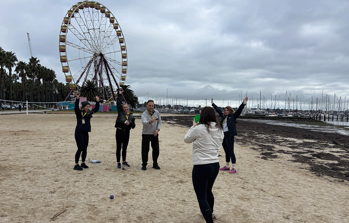 Teams competing in a Geelong Amazing Race along the Geelong waterfront.