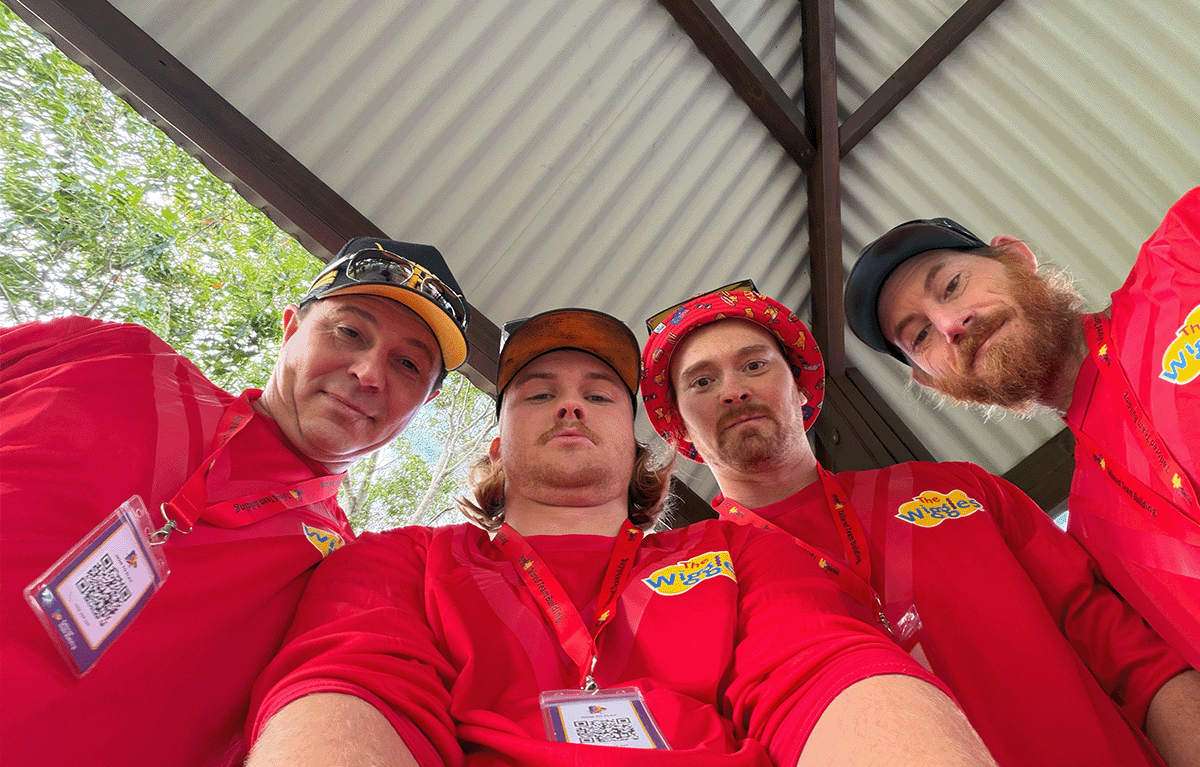 Teams in costume preparing for a Driving Amazing Race team building event on the Sunshine Coast.