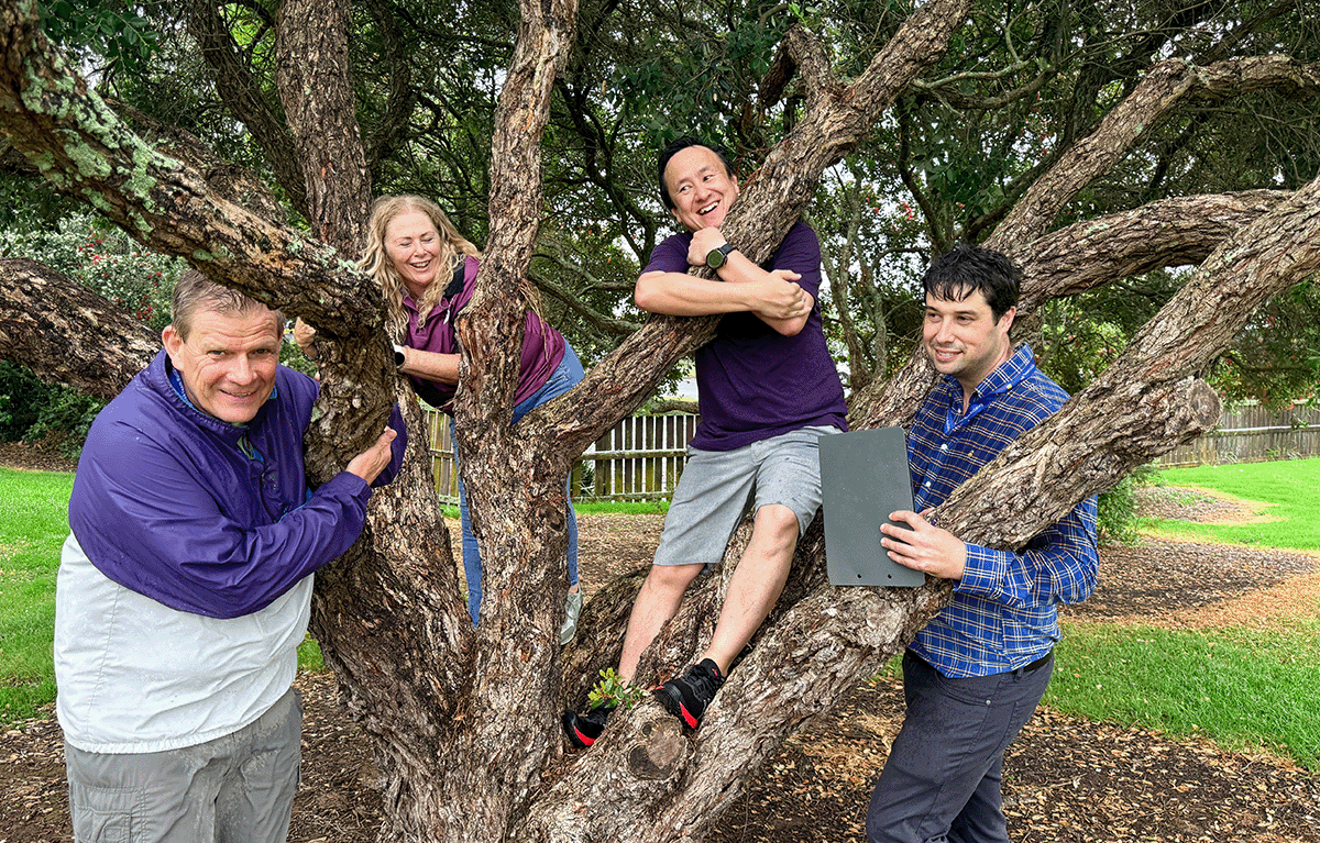 Teams having fun during a rainy outdoor amazing race