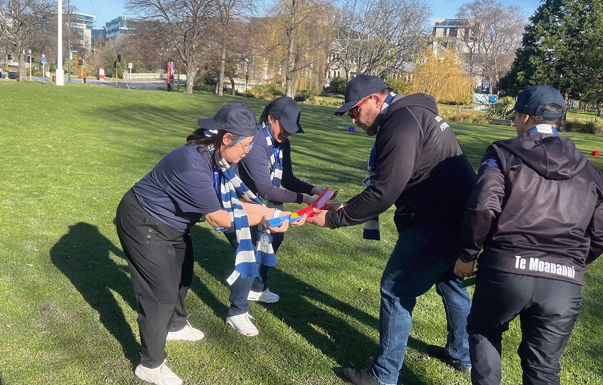 Corporate teams completing the Pipelines challenge during a Christchurch Amazing Race